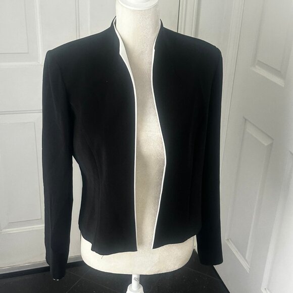 VTG 90s Jessica Howard Cropped Blazer – Black w/ White Contrast Piping, USA Sz 8 - Picture 1 of 14